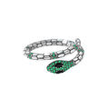 Antique Silver Plated 925 Sterling Snake Ring Unisex Emerald Green Zircon Jewelry for Wedding Party Anniversary-Open Band