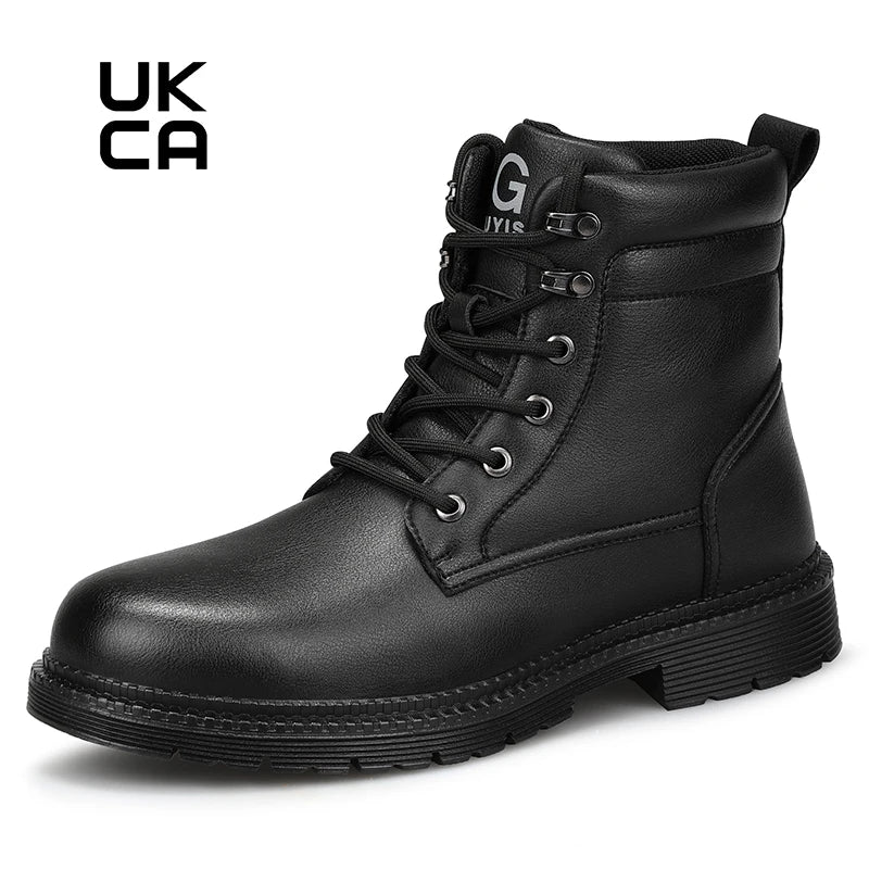 GUYISA Fashion High-top Safety Boots Wear-resistant Rubber Soles Waterproof Microfiber Leather Steel Toe Safety Boots