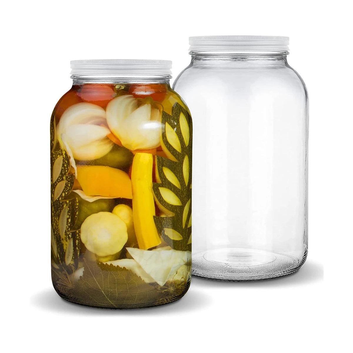 Gallon Glass Magnifying Jar with Metal Lid (2 Pack) 128 Ounce Airtight & OdorProof Stackable Pickling & Canning Jars Tea Fruits