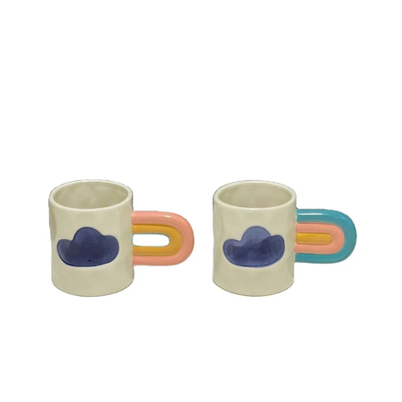 Underglaze Hand-painted Clouds rainbow Cup Creative Handle Ceramic Personalized Coffee Milk Mug