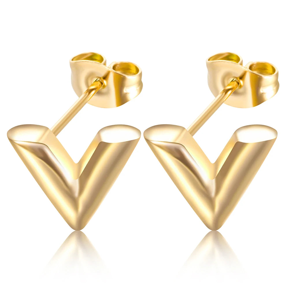 Factory Hypoallergenic V Stud Earring Non Tarnish Jewelry Earrings Factory 316 Stainless Steel Waterproof Earring for Women