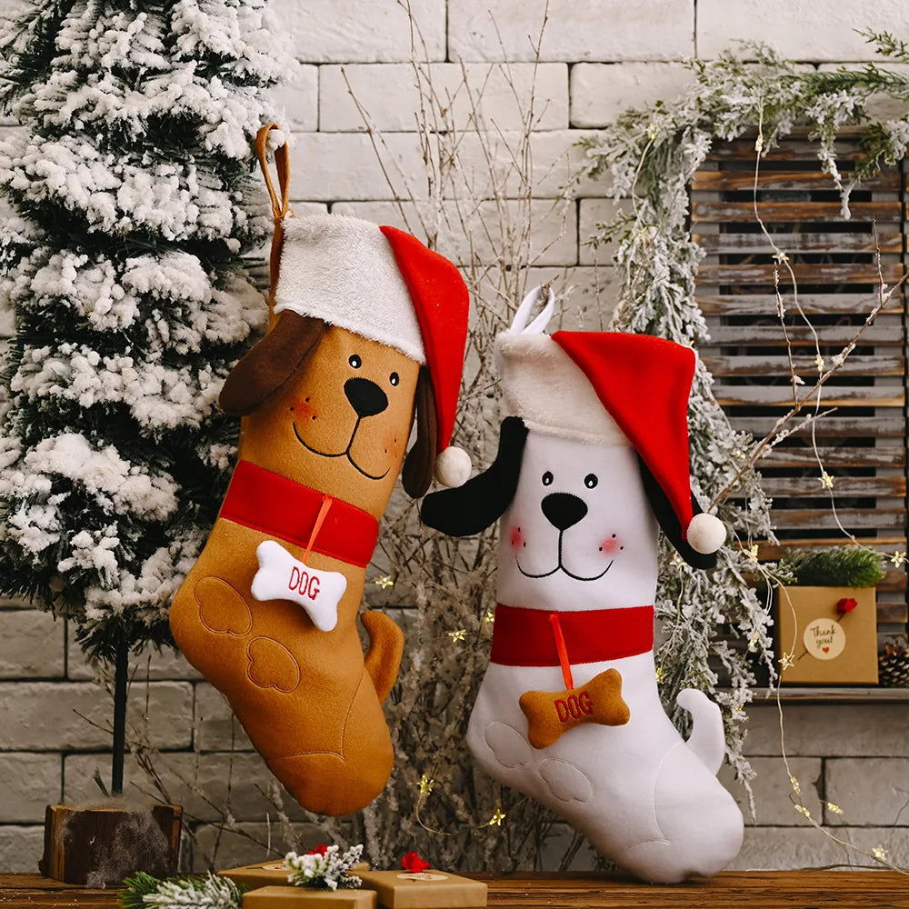 Wholesale Custom Christmas Decorations Fleece Socks Xmas Gift Bag Bone Plush Toy Christmas Stocking
