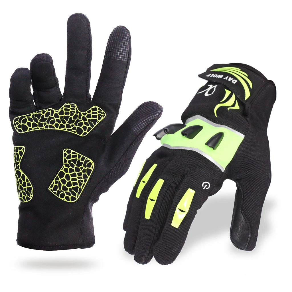 Customized Leather Mountain Bike Glove with LED Light Flash Silicone Palm Anti-Slip for Night Riding