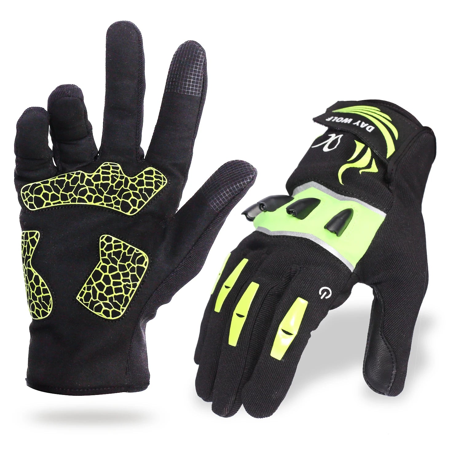 Customized Leather Mountain Bike Glove with LED Light Flash Silicone Palm Anti-Slip for Night Riding