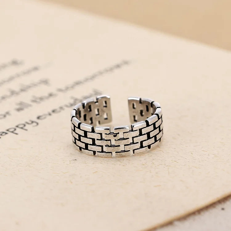 925 Sterling Silver Opening Ring Geometric City Wall Retro Thai Silver Korean Sterling Silver Jewelry Wholesale