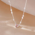 Unique 925 Sterling Silver Heart Necklace Pearl Bead Chain Women Necklace Valentine's Day Gift