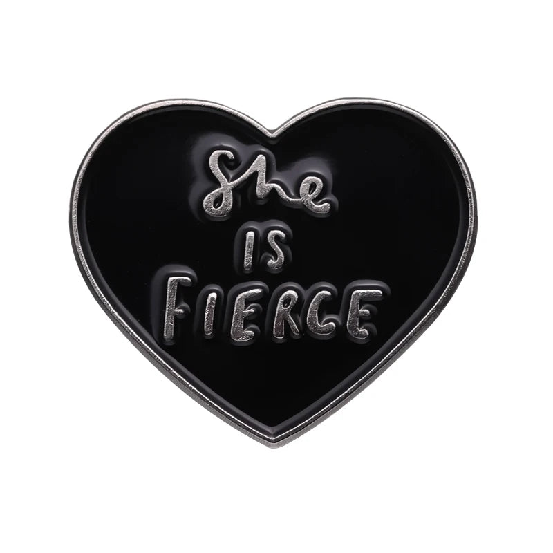 Black Heart Enamel Pin Punk Gothic Brooches Custom Hard Lapel Badge She Is Fierce Clothes Backpack Pins Jewelry Gift for Friend