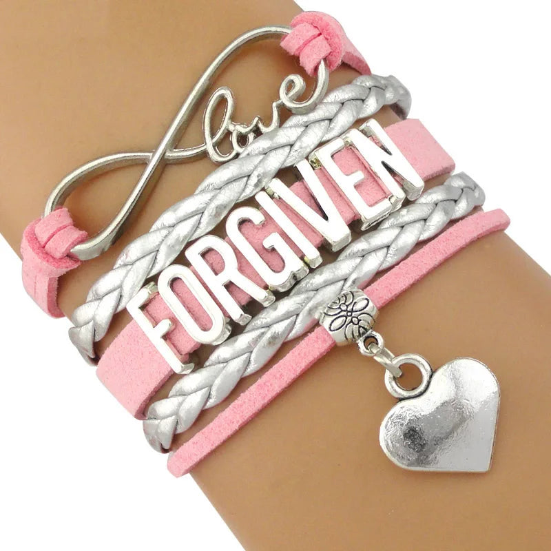 Christian Blessed Sister Believe Faith Fearless Grace Faith Choose God Is Love Sideways Cross Charm Wristband Wrap Bracelet
