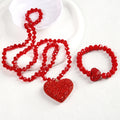Fashion Bohemian Valentine's Day Jewelry 8mm Crystal Glass Necklace Rhinestone Heart Pendant 10mm Glass Beaded Elastic Bracelet
