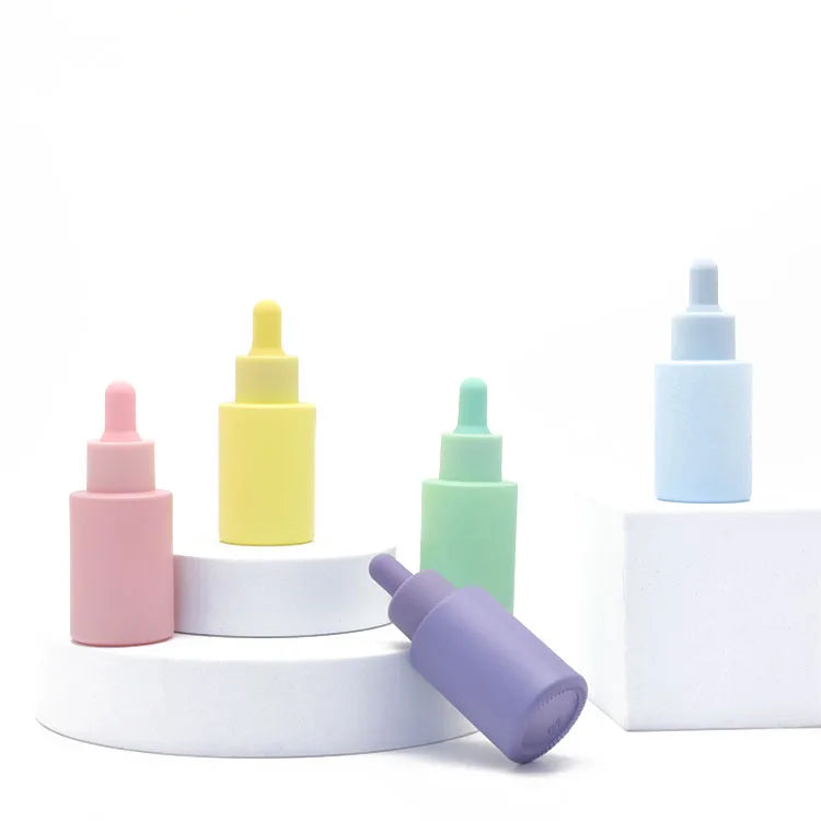 30ml Glass Colorful pink Purple Blue Green Red Essential Oil Cosmetic Bottle Matte Serum Oil Dropper Bottle with pink Cap