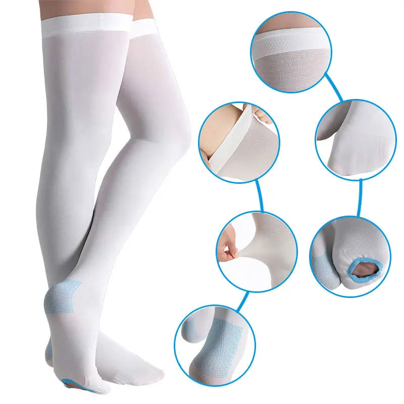 Custom Anti-Embolism Socks Open Toe Medical Nurse Thigh High Compression Stocking TED Anti-embolicas Medias De Compression