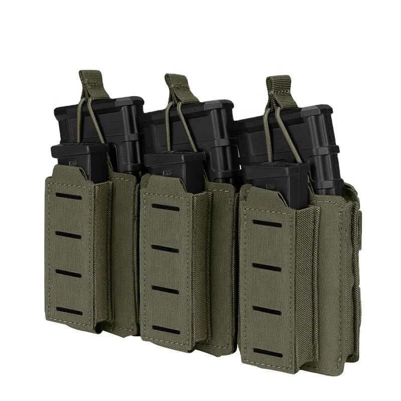 IDOGEAR 5.56mm & 9mm Triple Mag Pouch Elastic Tactical Open Top MOLLE Kangaroo M4 Magazine Pouch for Tactical Vest
