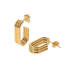 Geometric Three-layer U Shaped Ear Studs Creative Design Versatile Waterproof Stainless Steel Hoop Earrings Jewelry