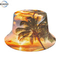 Coconut Tree Pattern Fisherman Hat Beach Hat Outdoor Sun Shading and Sunscreen Printing Leisure Travel Basin Hat