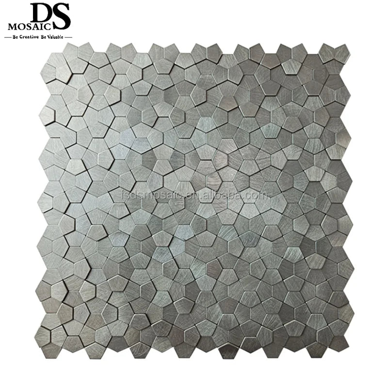 Dark Gray Color Hexagon Shape Backsplash Wall Tile Self Adhesive Aluminum Tiles Mosaic Peel and Stick Mosaiken