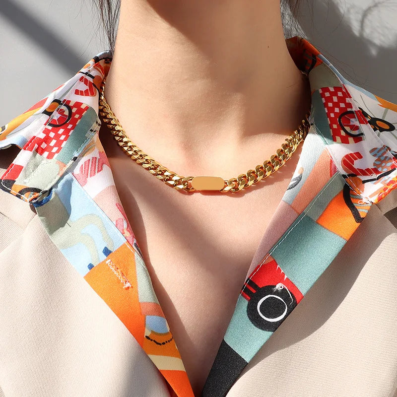 Cool Girl 18K Gold Link Necklace Geometric Link Chain Luxury Cuban Bracelet Perfect Hip Hop Style Jewelry for Gift