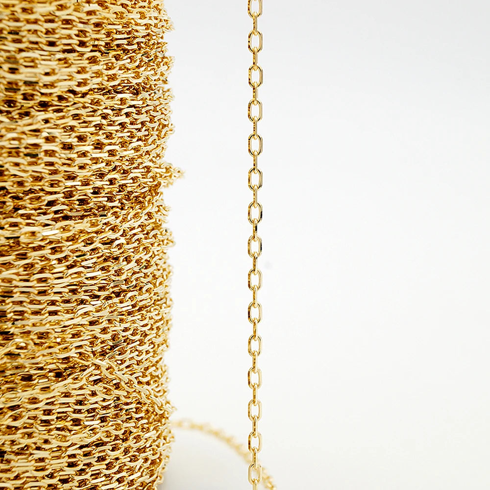 Factory Price Wholesale 1.4mm DC Cable Link 9K Solid Gold Chain Roll No Closure for Permanent Bracelet Jewelry