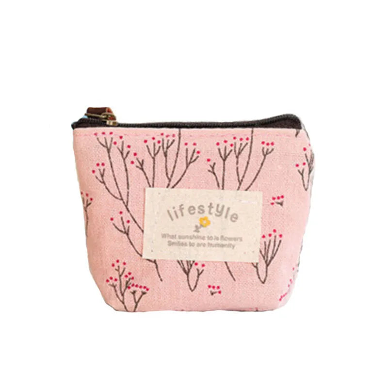 Fashion Pocket Size Zipper Wallet Korean Style Small Floral Cartoon Animal Portable Canvas Vintage Canvas Coin Purse