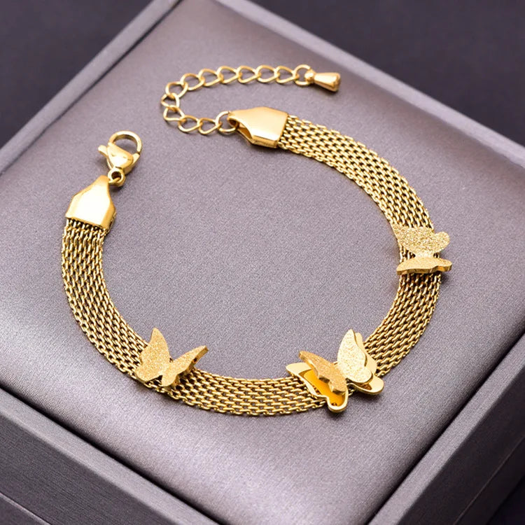New Trendy Stainless Steel butterfly 18K Gold Plated Fashion Link Chain Jewelry Bracelet