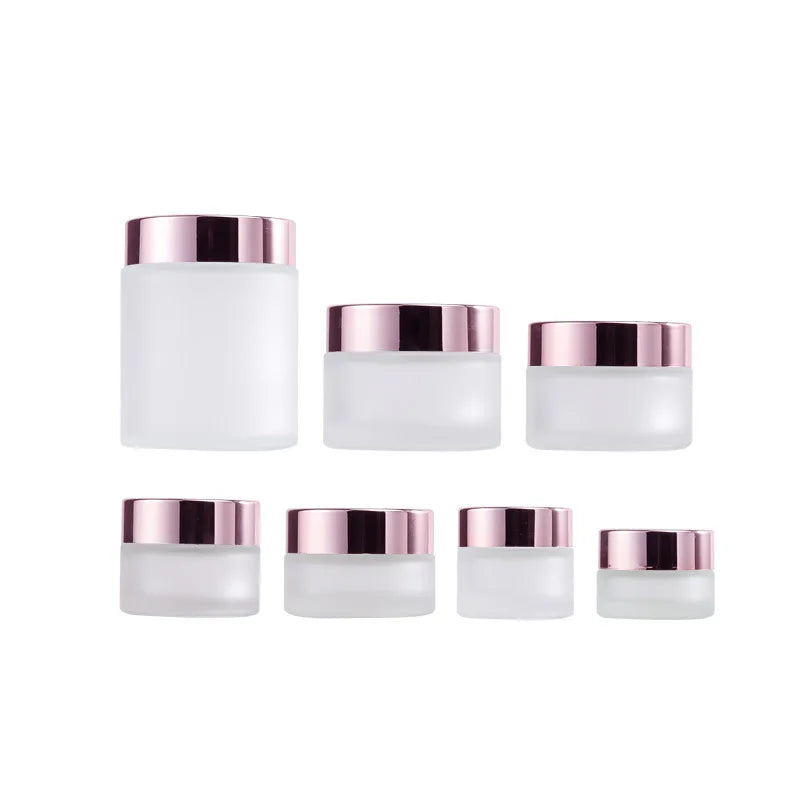 Empty 5g-100g Round Frosted Glass Cream Jars with Rose Gold Dropper Lids for Cosmetic Packaging