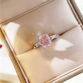 Luxury Fancy Pure 925 Sterling Silver Square Pink Zircon Diamond Bridal Wedding Engagement Rings for Women Girls