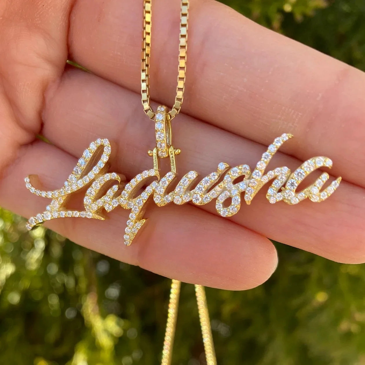 925 Sterling Silver Custom Name Pendant Necklace Romantic Diamond-Plated Charm with Curvaceous Design Gold-Plated