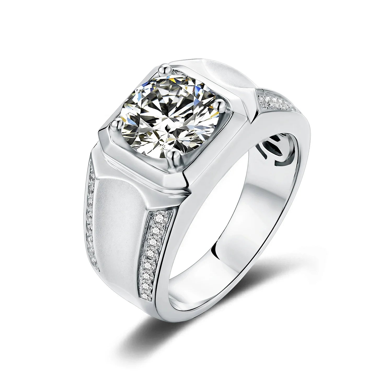 Round Cut 9mm 3ct Solitaire Moissanite Rings Diamond D Color 925 Sterling Silver Custom White Gold Engagement Men Rings