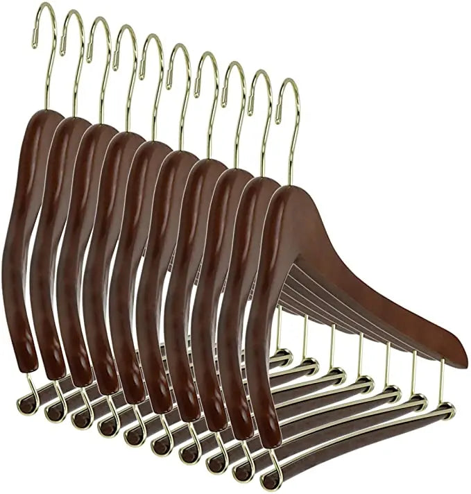 Hot Sale Quality Wooden Suit Coat Hangers with Locking Bar and Swivel Hook Heavy Duty Single Tier for Bathroom & Wardrobe Use