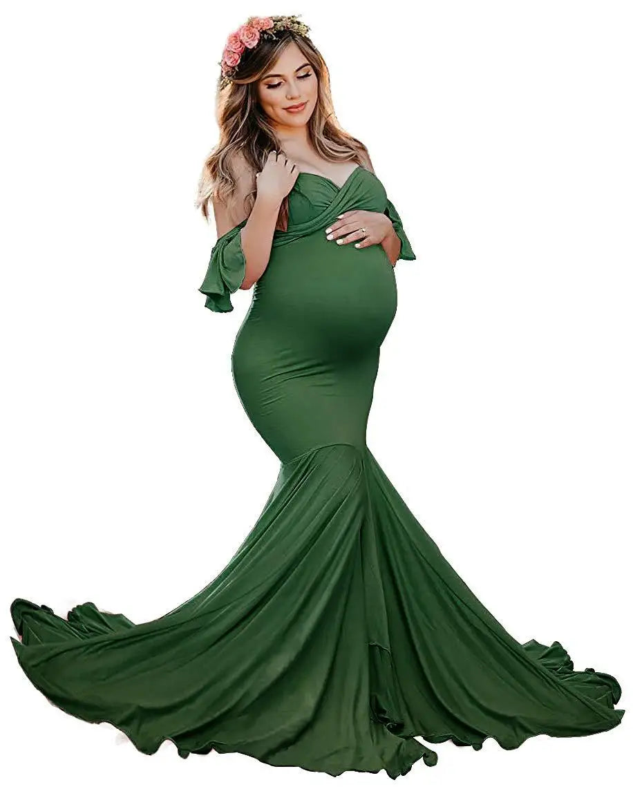European and American Women's Mercerized Cotton Peplum Sleeve Cross V Neck Maternity Dress Knitted Fabric