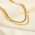 Ins Women 18K Gold Cuba Chain Paper Clip Chain Double Layer Necklace Hip Hop Stainless Steel Necklace Collar De Acero Inoxidable