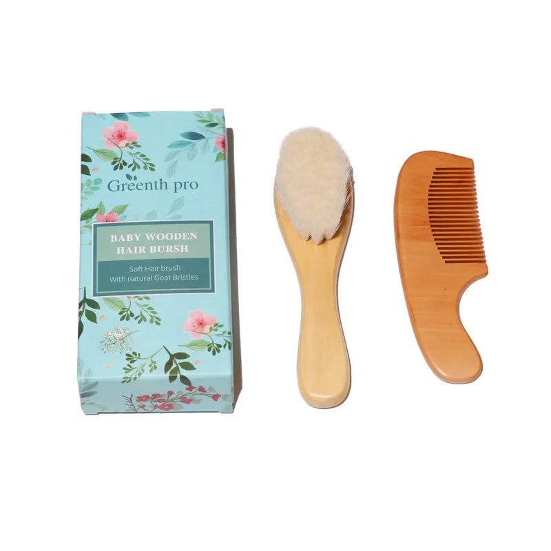 RTS Hot Selling Natural Bamboo Hair Brush Comb Set Wooden Handle Soft Goat Hair for Kids Custom Logo Home Use with Vent Feature