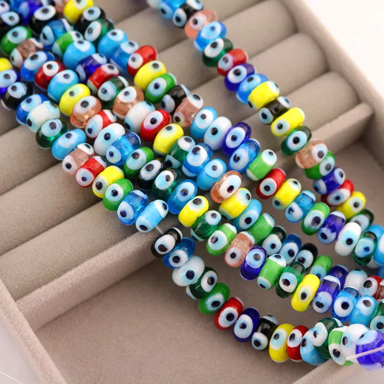 GP0982 Rainbow Multi Colored Colorful Glaze Lampwork Glass Evil Eyes Abacus Rondelle Roundel Spacer Beads