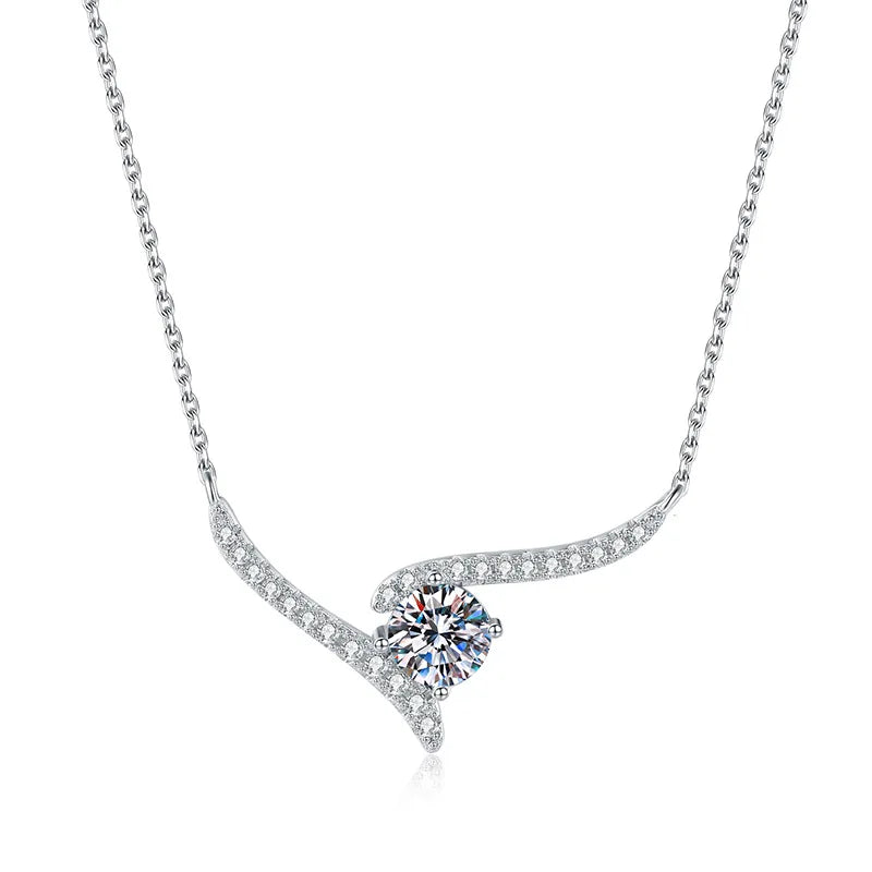 Simple Atmospheric Line Clavicle Chain Classic Elegant 925 Sterling Silver Shine 1Carat Moissanite Necklace for Women