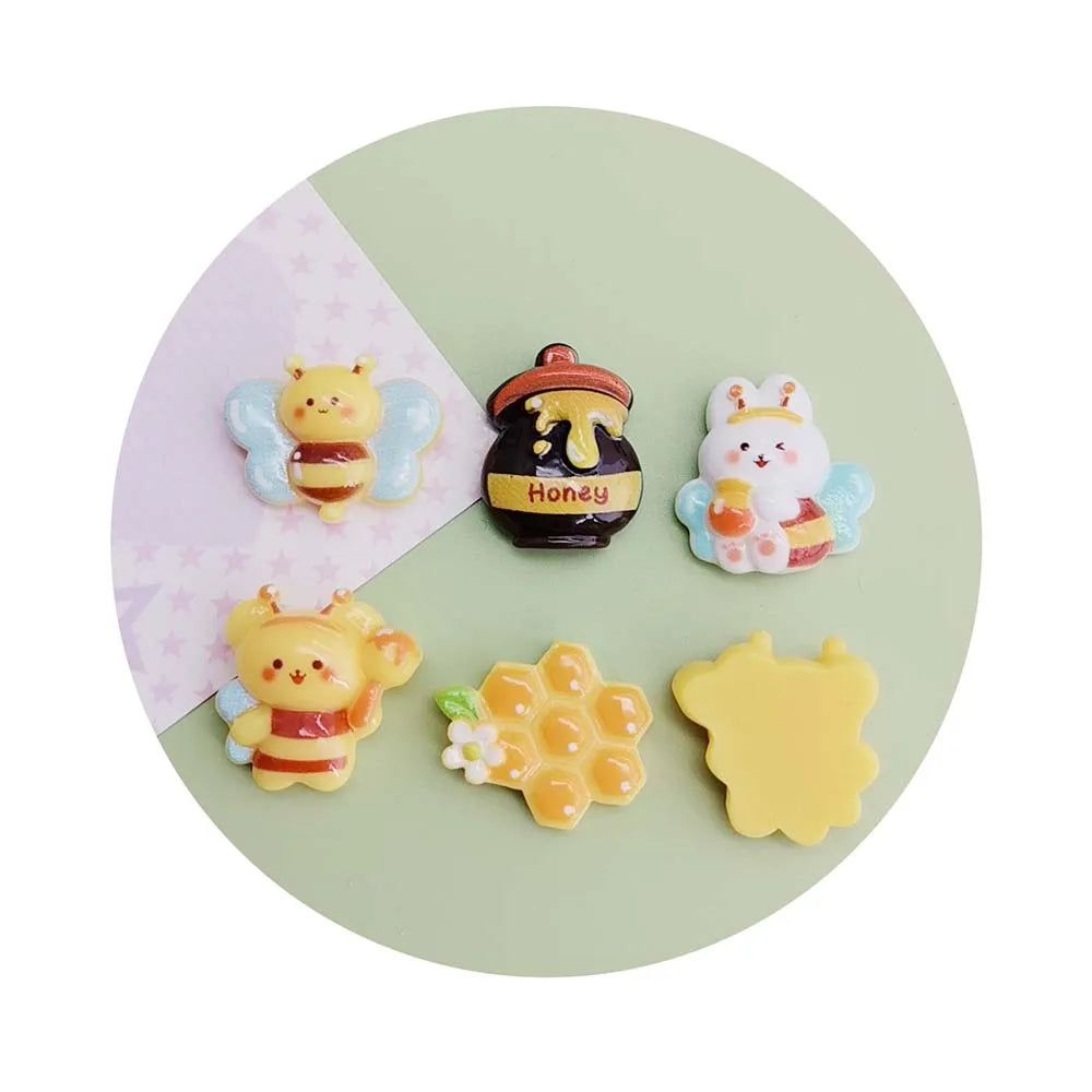Bee Animal Honey Pot Resin Beads for DIY Toy Shoe Decorative Accessory Jewelry Crafting Flatback Sticker Charms