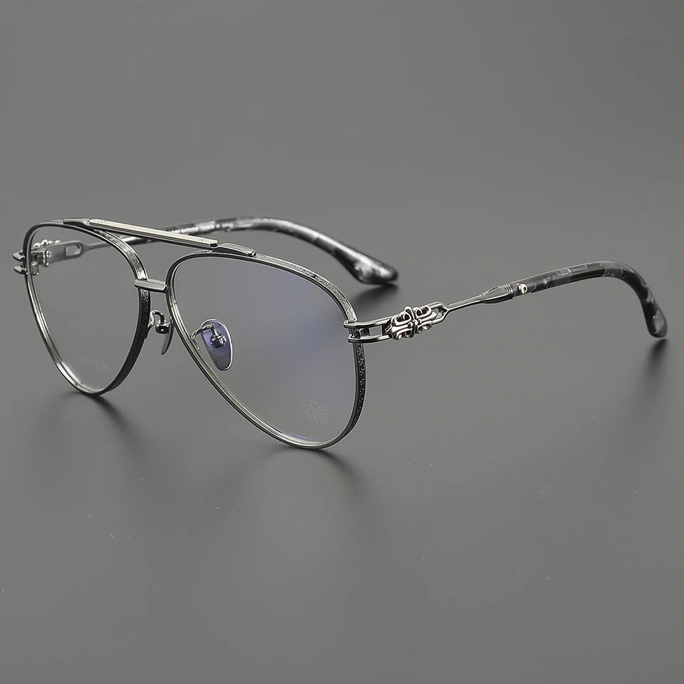 2025 New Large Frame Suitable for Large Face Pilots Black Grey Texture Fashion Business Successful Person Titanium Glasses 8186