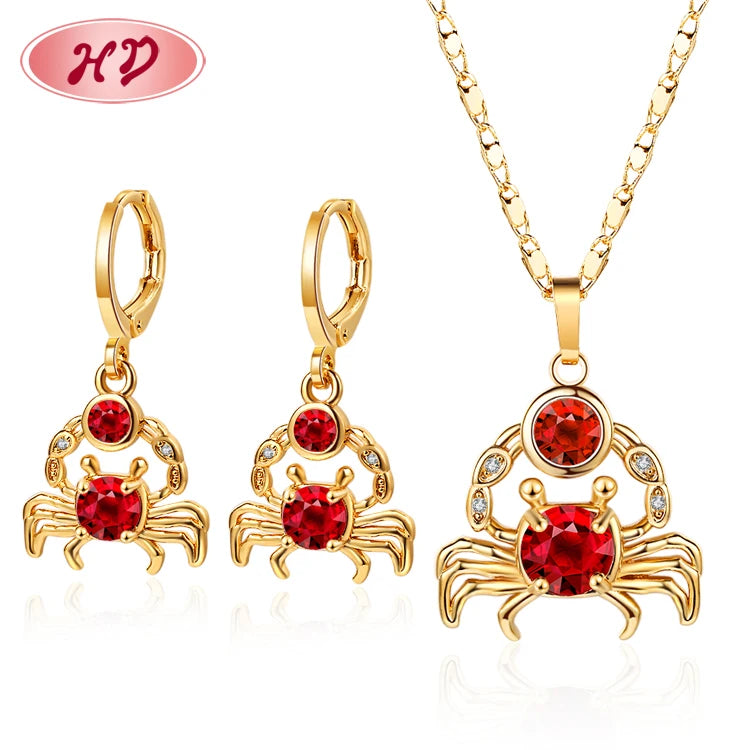 New Hot Sale HD Stylish Charm Custom Crab 18k Gold Plated AAA CZ Necklace Jewelry Sets for Ladies
