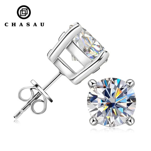 0.3-2ct Moissanite 0.3ct 0.5ct 1ct 2ct D Color 925 Sterling Silver 4 Prong Classic Stud Earrings for Women