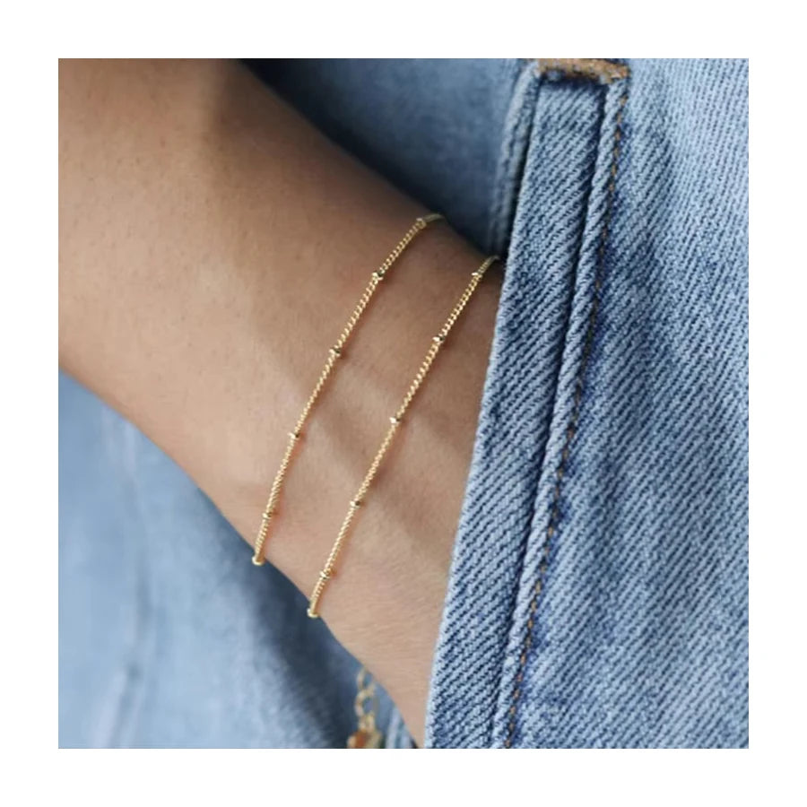 Dainty Bohemia Gold Plated Stainless Steel Satellite Chain Bracelet Beaded Chain Bracelet Wedding Jewelry