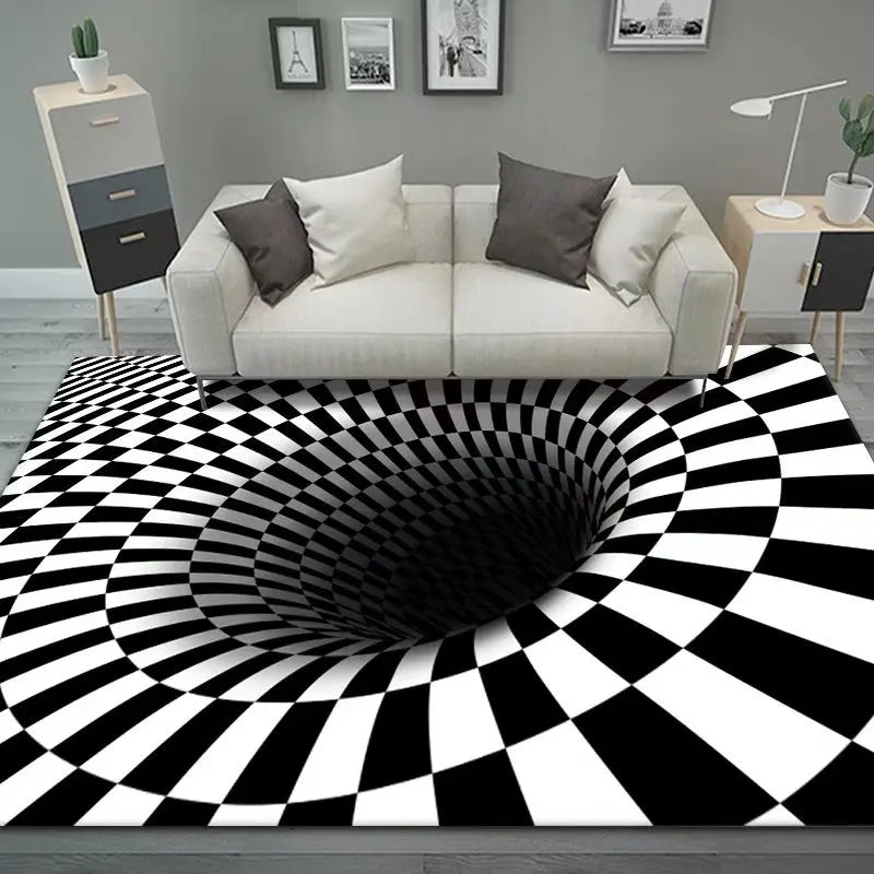 Vortex Illusion Rug Bottomless Hole Carpet Black White Grid Illusion Room Anti-Slip Floor Mats Home Carpet Rugs MZL