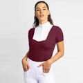 Quick Dry Burgundy Equestrian Show Shirt Tops Horse Riding Short Sleeves Base Layers Nylon Mesh Women Horse Riding Clothing
