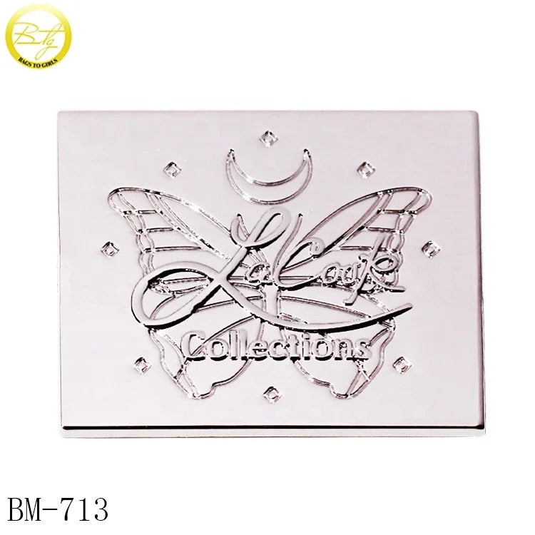 Square Shape Bags Metal Embossed Plate Custom Logo Design Metal Name Label Alloy Purse Accessory Brand Metal Emblems for Luggage