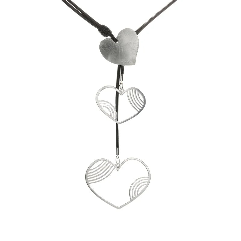 Jewelry Trends Hollow Out Brush Finish Heart Pendant Leather Cord Necklace Mothers Day Gift