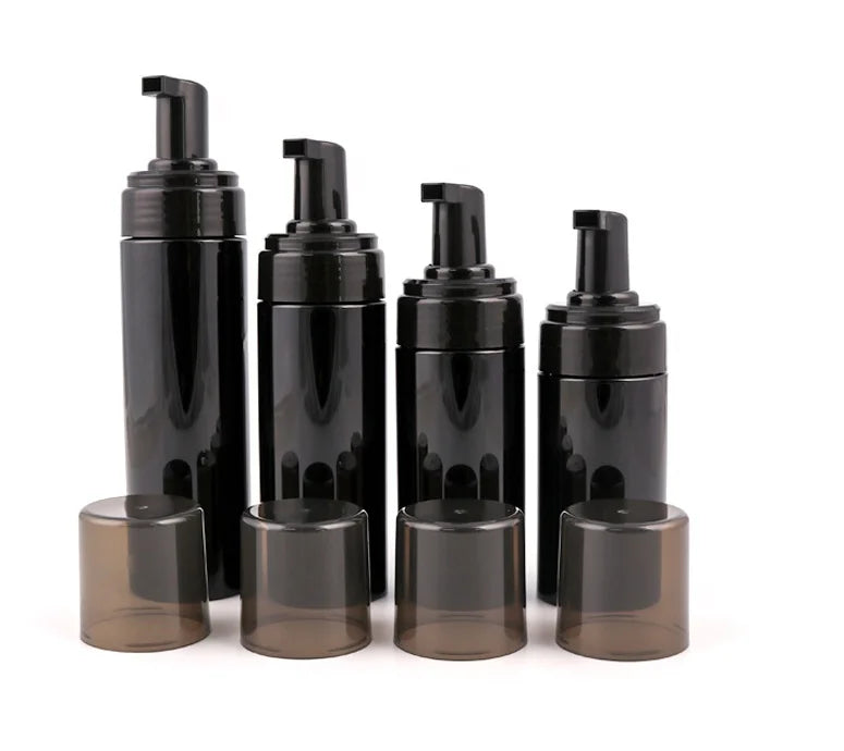 OEM logo Print 100ml 120ml 150ml 180ml 200ml 250ml Liquid Soap Black Color Cylinder Shape PET Plastic Foam Pump Bottles MegaBDM