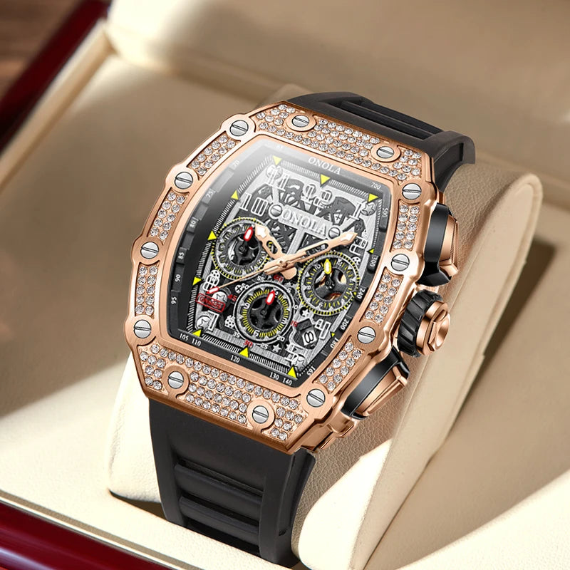 Onola  6826D 2024 New Watch Out Diamonds Wristwatch Waterproof Best Watches for Men Hot Sale Watch for Men Automatic