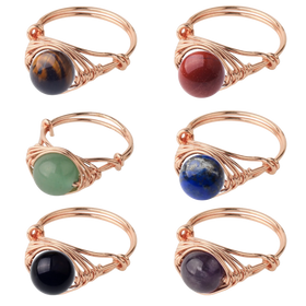 Wholesale New Design Multi-Colored Round Shaped Raw Stone Gemstone Rings for Women Fashionable Finger Warps