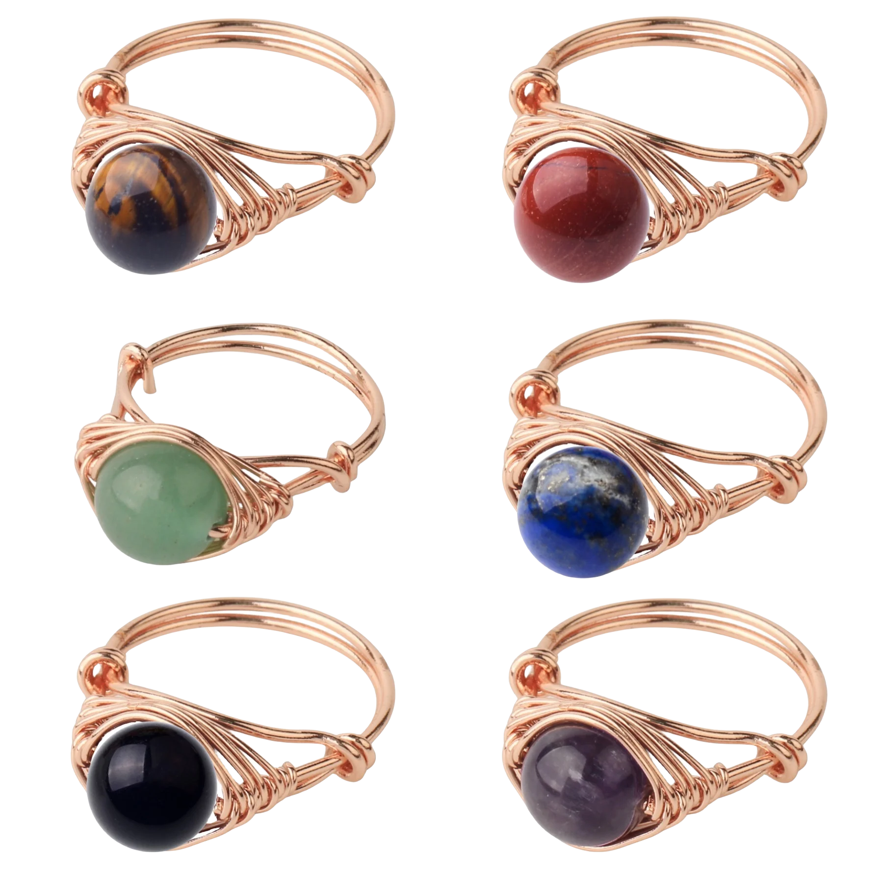 Wholesale New Design Multi-Colored Round Shaped Raw Stone Gemstone Rings for Women Fashionable Finger Warps