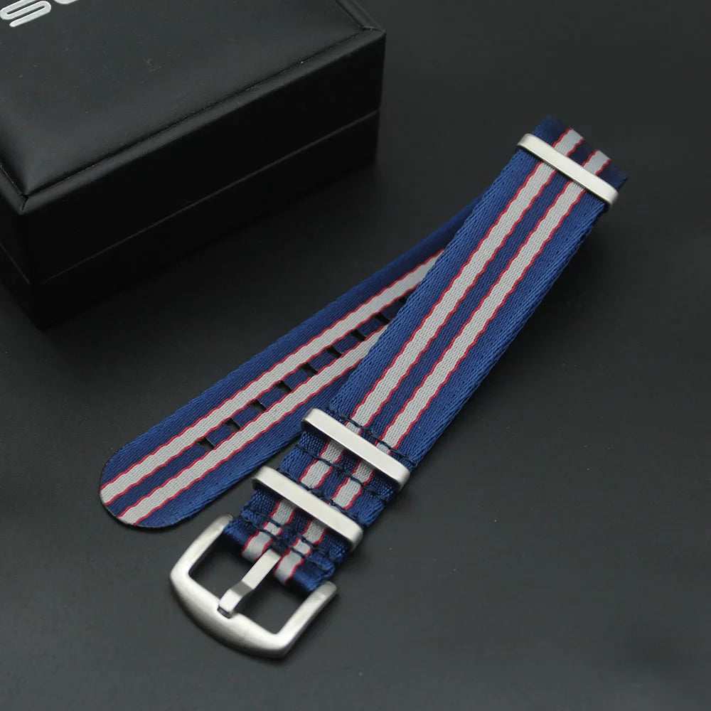 Yunse New Bulk Nylon Watch Strap Double Pass Wrist Watchband 20mm Blue Red White Striped Watch Band One Piece