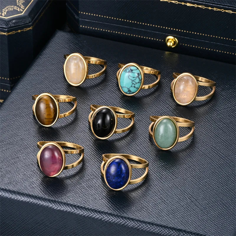 Wholesale Fashion Jewelry Rings Gemstone Natural Stone Minimalist Jewelry 18k Gold Plated Rings for Women and Men Couple