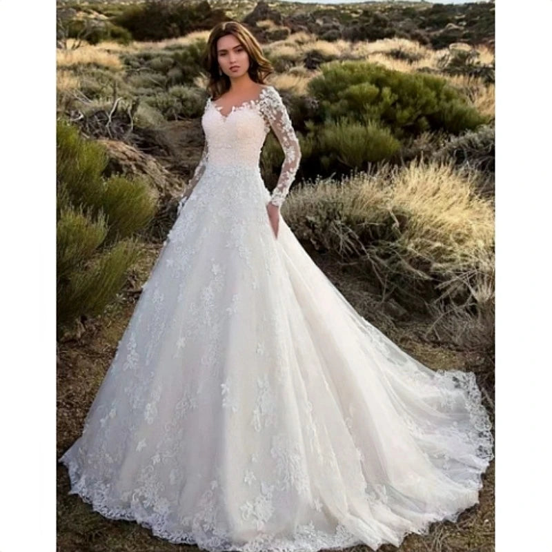 Women Lace Elegant Party Dresses Spring Summer Long Sleeve Off Shoulder Dress New Bridesmaid Banquet Wedding Dress MegaBDM