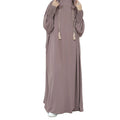 2026 Latest Coming Pure Color Middle East Dubai Hot Sale Long Elastic Cuff Muslim Women Abaya Dress With Drawstring Hoodie